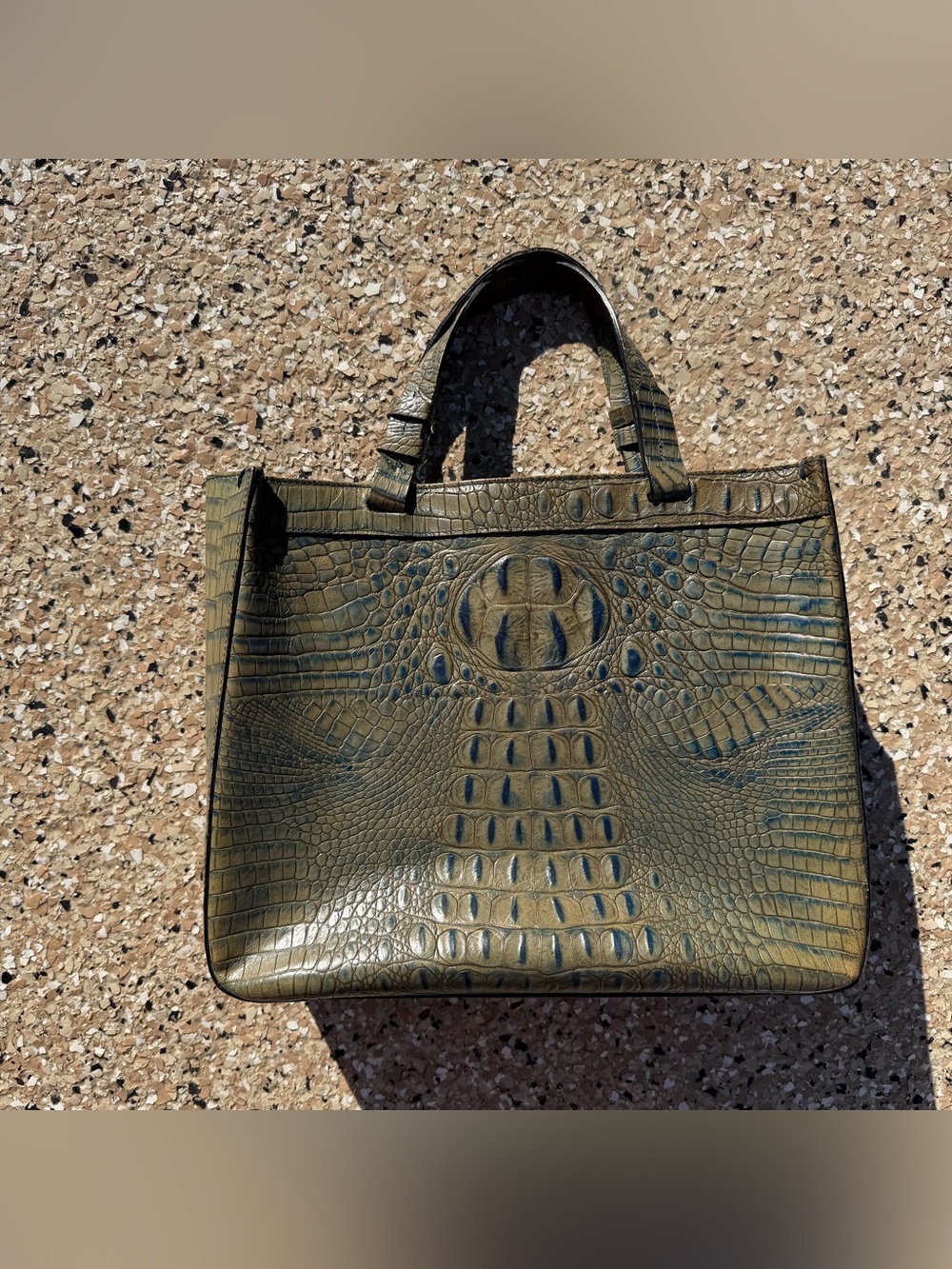 Italian Croc-Embossed Green Tote Bag with Top Handles